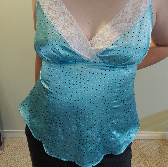 Silky Coquette Peplum Cami, Medium, Sky Blue with White Details - Picture 4 of 4